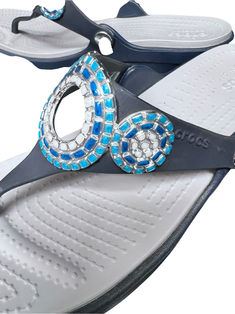 Crocs Sanrah Diamante Wedge Flip
Sandals Size 10 Navy Embellished EUC - Picture 8 of 9